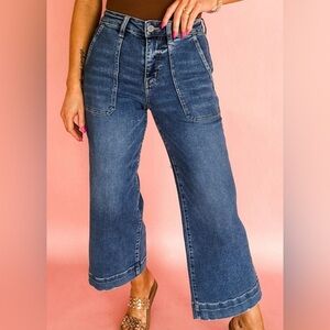 Women's Blue Cropped Wide-Leg Jeans